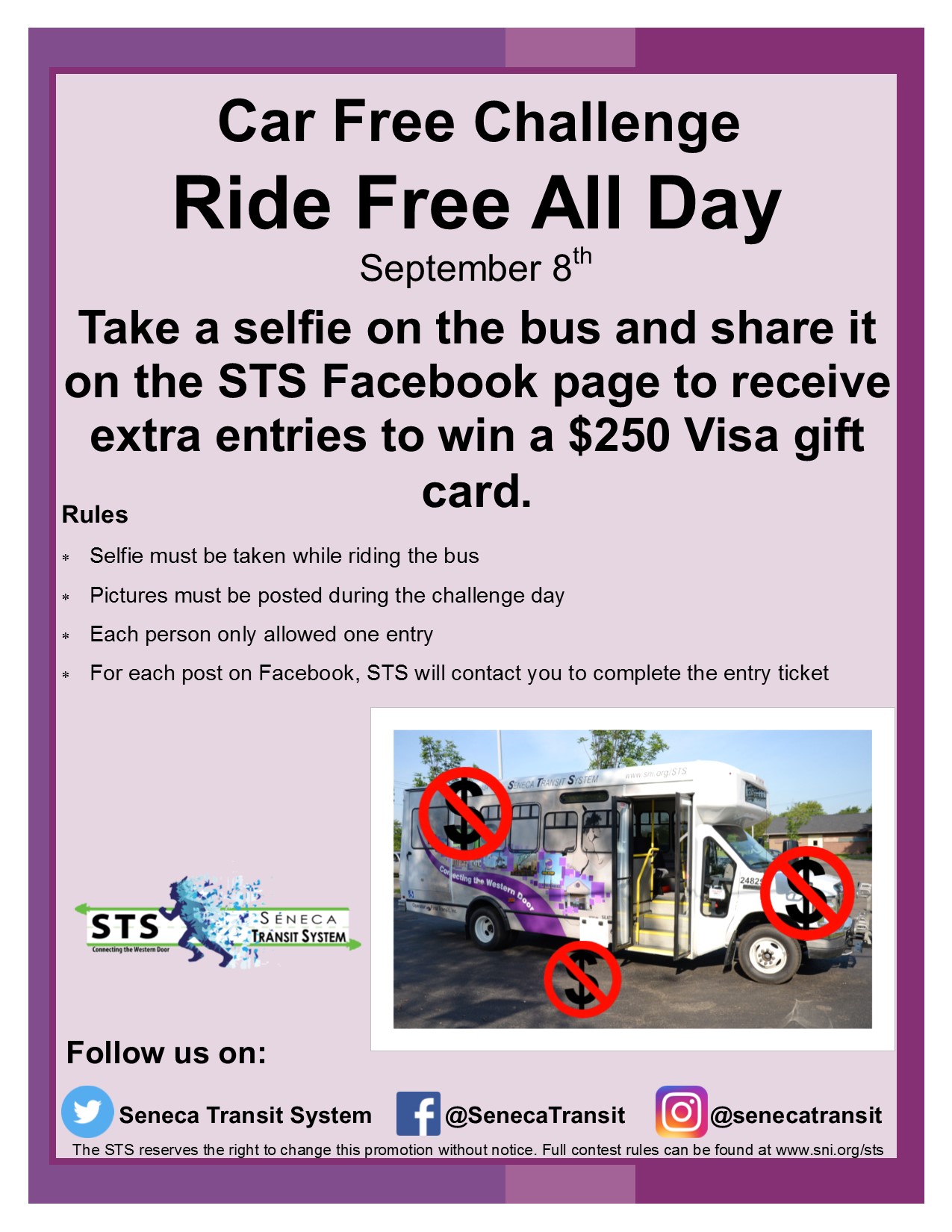 Seneca Transit Promo - Ride Free All Day on September 8th.